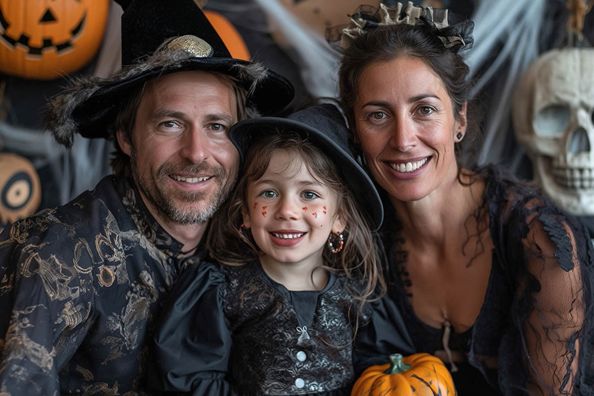 Halloween Kostümshooting Hamburg – Familie vor Halloween-Hintergrund